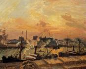 卡米耶 毕沙罗 : Boats, Sunset, Rouen